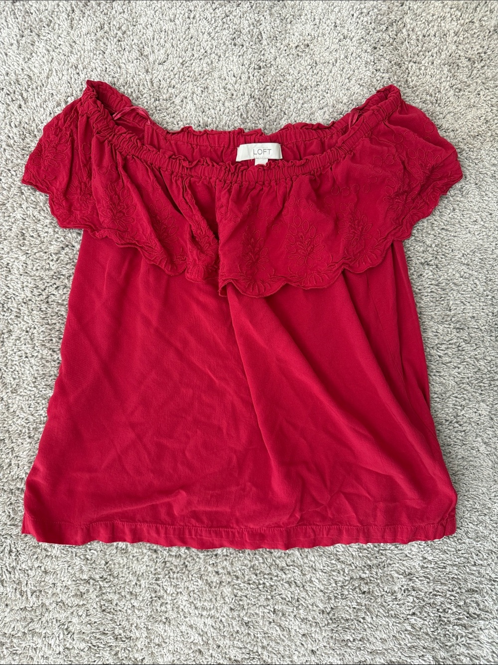 LOFT Red Off-Shoulder Ruffle Top